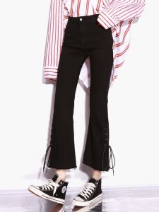 Black High Waist Bell Bottom Jeans Womens Spring New Style Korean Version Slimming Nine Point Denim Pants Small Size