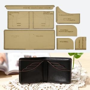 YOMDID 7PCS Handcrafted Leathercraft Template Supplies Handmade Short Foldable Wallet Card Holder Making Kraft Paper Stencil