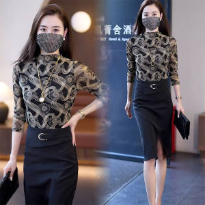 New Mesh Half Turtleneck Bottoming Shirt Womens Inner Wear Long Sleeve T-shirt Womens Stretch Silm Tops Fall and Winter Western Style Small Shirt