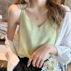 French Chiffon Small Sling Vest Womens Summer Outwear Beauty Back Suit Inner Wear Base Chic Acetate Satin Tops