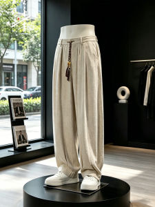 Vintage Style Mens Casual Pants Cotton Linen Loose Wide Leg