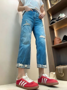 High Waist Straight Leg Jeans Womens plus Size Elasticagedged Boot Cut Denim Pants Mom Fit Cuffed Bottom Casual Trousers