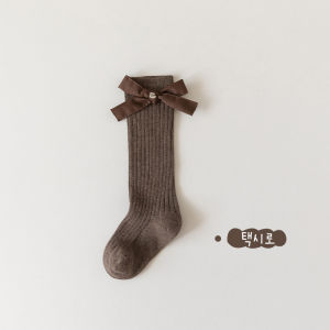 Girls Stockings Spring and Autumn Pure Cotton Bows Princess Socks Girl Long Tube Calf Socks K-style Autumn Childrens Socks