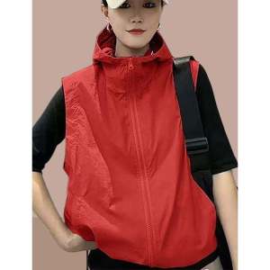 Summer New plus Size Loose Sleeveless Womens Vest Outdoor Wearable Hooded Slimming Sun Protection Jacket Commute Style