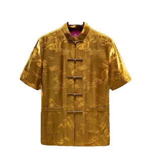 High-End Mens Short Sleeve Shirt Casual Summer Top Button up Retro Shangyun Stand Collar Zhongshan Style Male Clothing