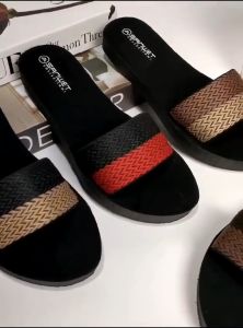 Sandal Flat Wanita Dewasa Selop Rajut Turki Bordes Terbaru