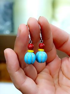 Handmade Natural Optimized Turquoise Earrings Vermilion Dangle Versatile Vintage Style Exquisite Ear Jewelry Silver Hook