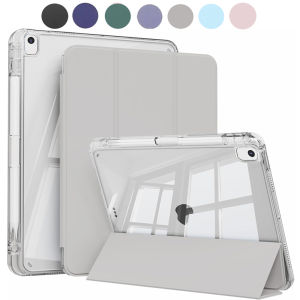 For iPad 10.2 2019 2020 2021 7th 8th 9th gen Case with Pencil Holder Hard Clear Transparent Back & Soft TPU Shockproof Frame