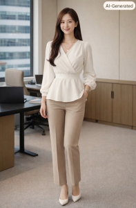 Stella Fashion Women Elegant Chiffon V-Neck Peplum Blouse – Lantern Sleeve Wrap Top Tie Waist Flowy Shirt
