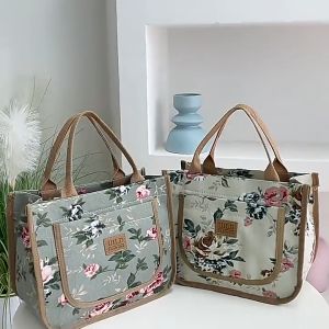 Floral Print Tote Bag With Thickened Material Perfect For Commuting Zipper Closure Shoulder Bag Lunch Bag