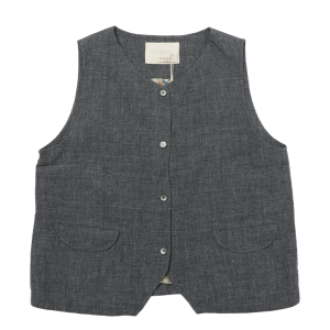 WUSEWUWEI | Colorless Odorless Retro Casual Linen Vest Heart Collar Small Size Top Commute Style Single Button Closure V-Neck Pure E-commerce