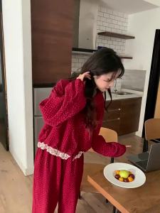 Retro hoa cổ áo búp bê ngủ Phụ nữ mùa xuân và mùa thu đám mây bông gạc nhà quần áo dài tay Bộ đồ ngủ phong cách công chúa ngọt ngào