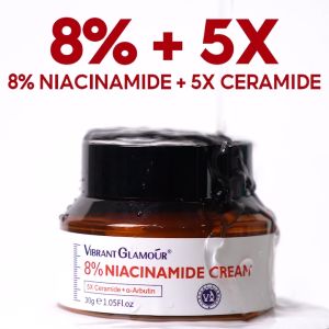 VIBRANT GLAMOUR FDA 8% Niacinamide Whitening Face Cream 5X Ceramide Skin Barrier Repair Face Moisturiser Brightening Day Cream Night Cream Glowing Fades Dark Spots Reduce Freckles Melamsa Normal Sensitive Skin Care 30g