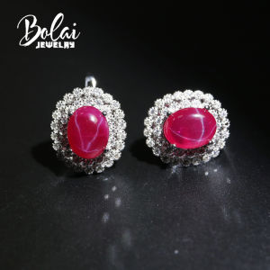 Bolai star ruby stud earrings 925 sterling silver 4.3ct created red gemstone fine jewelry clasp earring for women wedding gift ruby earrings ต่างหูRuby