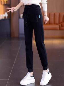 กางเกงกีฬาผู้หญิงหนาและอบอุ่นสำหรับฤดูใบไม้ร่วงและฤดูหนาว กางเกงขายาวทรงฮาราจูกุแบบลำลองสำหรับใส่ไปทำงาน กางเกงขายาวทรงตรงเอวสูง