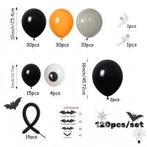 120Pcs Halloween DIY Spider Balloon Garland Arch Kit Black Orange White Latex Balloons with Long Strip Balloons to Make Big Spi