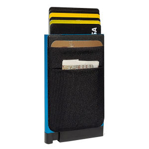 QuXis 2023 News Slim RFID Aluminum Men Wallet With New Elasticity Back Pouch ID Credit Card Holder Mini Wallet Automatic Pop Up Bank Card Can Put 8 Cards