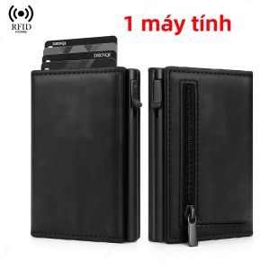 Sang Trọng Sợi Carbon RFID Chặn Ví Nam Tối Giản Túi Tiền Có Thẻ Đồng Xu Bỏ Túi Da Nội Thất Ngăn