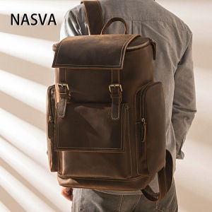 Sling Bag Men Retro Genuine Leather Backpack Crazy Horse Leather Cowhide 15 inch Laptop Backpack Leisure Travel Bag Large Capacity  NASVA