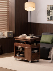 Black Walnut Wooden Folding Coffee Table Small Table Mobile Cart Living Room Vintage Style Height Adjustable Tea Table