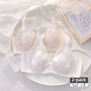 Intimates Womens Natural-looking Anti-SAG Push up Ultra-Thin White Bra Breast Holding Summer Lace Bra Set