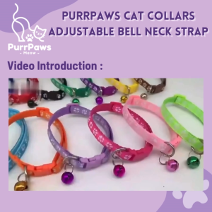 PurrPaws Cat Collars with Paw Prints and Bell Cat Adjustable Neck Strap with Bell Koler Kucing Berloceng 猫咪项圈