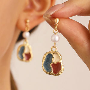 Corinna Temperament Simple Earrings Retro Color Blocked Earrings Trendy High-end Earrings Women