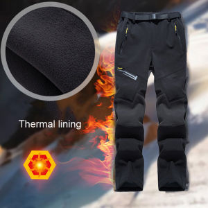 Men And Women Winter Waterproof And Windproof Outdoor Hiking Pants Wool Soft Shell Skiing Pants With 4 Zipper Pockets