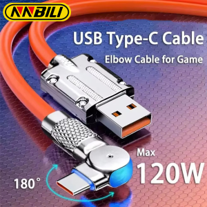 NNBILI 6A USB Type C 180 Degree Phone Fast Charging 120W USB C Cable Data Cord For Samsung Xiaomi 12 13 HUAWEI Poco 1m 1.5m 2m 