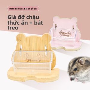Bát Ăn Đứng Bằng Gỗ Elm Cho Chuột Hamster Bát Nước Treo Lên Trên Bát Ăn Phụ Trợ Thẻ Cắm Nước Cho Thú Cưng