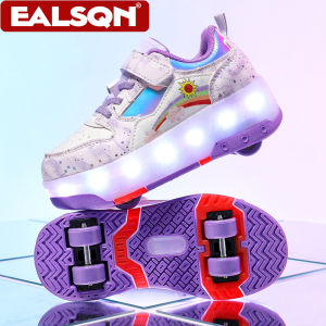 Four Wheels Children LED Light Up Roller Skate Shoes for Boys Girls - USB Rechargeable Luminous Sneakers Kids Sports Shoes Gift