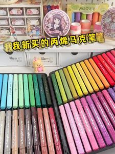 2 Head 12/24 Colors Acrylic Marker Pen Set Colored Pen Coloring Pen Brush Highlight Pen Office Gift Drawing Art Supplies