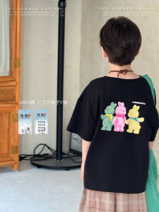 Pure Cotton Short Sleeve T-Shirt for Boys Lightweight Summer Fashionable Childrens Half Sleeve Top Casual Loose Fit round Neck