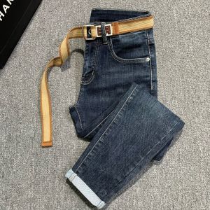 Slim Fit Mens Jeans Low Waist Cotton Stretch Denim Youth Trend Winter Wearable Comfortable Elasticity Nine-Piece Pants