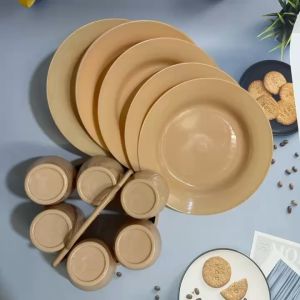 13pcs Plate and cup set Mocha tableware Plastic plates plastic cups Plates and cups with cup holders Holiday Gifts