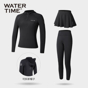 WaterTime Womens Two-Piece Swimsuit Long Sleeve Thermal Spring Bathing Suit Sunscreen Diving Suit Casual Surfing Swimsuit