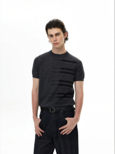 WLNEXT | Original Piano Key Jacquard Short Sleeve Wool Blend T-shirt for Both Men and Women