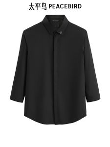 Peacebird Mens Mid-Sleeve Shirt Summer New Quality Embroidery Shirt Fashion Urban Style Breathable Polyester Modal Blend