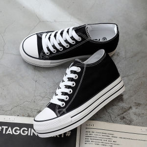 High Rise Canvas Shoes Womens Increased Height 2025 New Black White Wide Leg Pants Thick Bottom Platform White Shoes
