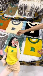 Áo Thun Dáng Ôm Nữ Phối Viền Độc Đáo 35 đến 55kg (Mã B20 Gấu Xinh) Cotton Mềm Co Giãn Không Ôm Sát