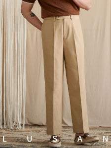 Cotton Blend Breathable Leisure High-Waisted Straight Leg Trousers Mens