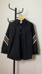IMANI BUTIK / FASHION WANITA / TOP REVIKA BAHAN KATUN MOYIF POLOS KOMBINASI STRIP