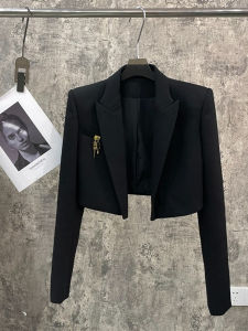 Elegant Versatile Womens Suit Jacket Fashionable High-End Short Top for Spring 2025 Long Sleeve Tailored Fit Solid Color