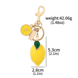 Summer Simulation Fruit Lemon Keychain Creative Cute Alloy Rhinestone Car Key Chain Womens Bag Pendant Jewelry Accessories Gift