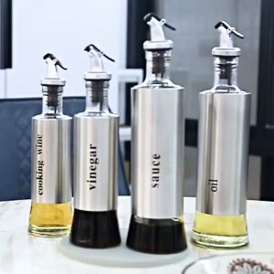 300ml Bottle Clear Glass Sauce Oil Dispenser Stainless Steel Jar Olive Cruet Cooking Wine Leakproof [SYS]