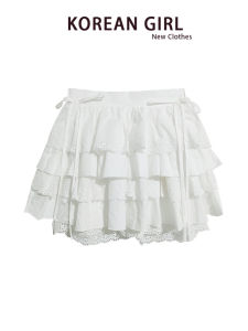 Váy Ngắn Chữ a Ren Xếp Ly Màu Trắng Cho Nữ Mùa Hè Phong Cách Ballet Thắt Nơ Thắt Lưng Cao Váy Ngắn Đa Năng Cho Tiệc Sinh Nhật