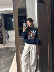 Womens Loose Fit round Neck Sweatshirt Daisy Letter Print Cotton Casual Korean Style Long Sleeve Autumn New Arrival