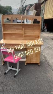 Bàn học sinh gỗ thông tự nhiên cho bé - bảo hành 2 năm màu vàng an toàn sử dụng tặng hình dán theo nhiều mẫu đẹp