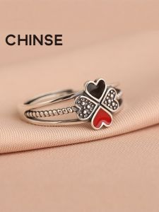 CHINSE | S925 Sterling Silver Vintage Fashion Lucky Four-Leaf Clover Ring