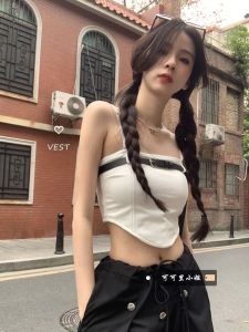 Áo Ba Lỗ Ngắn Gợi Cảm Có Đệm Ngực Thiết Kế Không Đều Có Dây Đeo Eo Cho Nữ Mùa Hè Áo Hở Lưng Cotton Pha Trộn